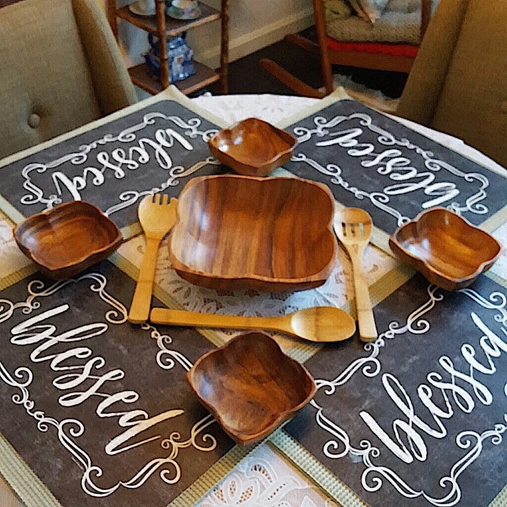 Vintage Set of 5 Monkey Pod Wood Salad Bowls